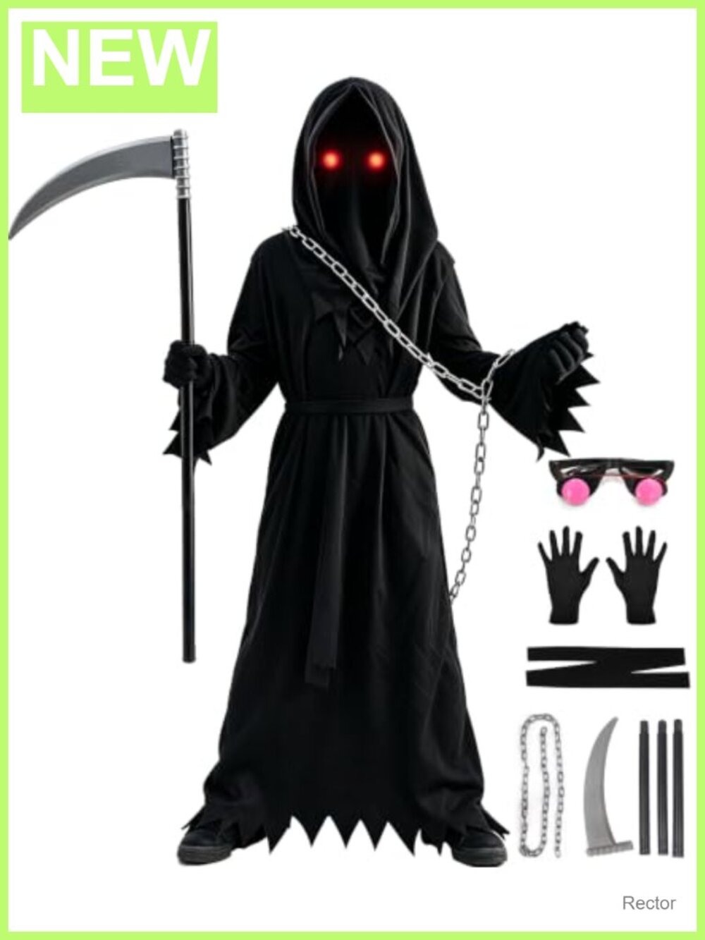 Kids Grim Reaper Costume Halloween Scary Boys Girls Glow Eyewear